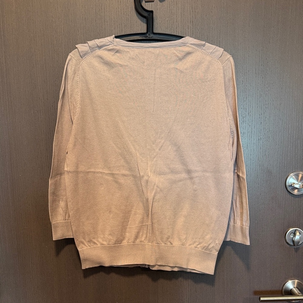 LOFT Women's Light Grey Ruffle Cardigan Sweater - Picture 2 of 4